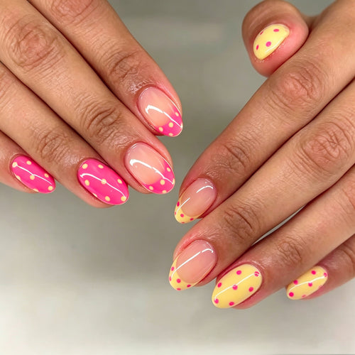 Press on nails with glue, polka dot design and gradient