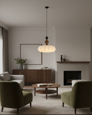 Hanging ribbed cocoon light for the living room