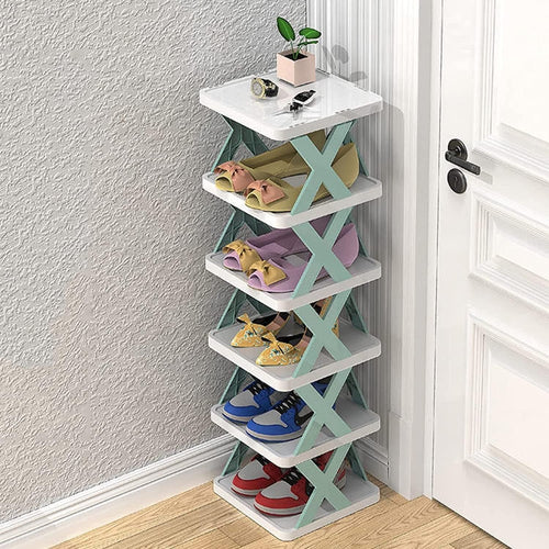 Six-tier decorative shoe rack storage system for the entryway