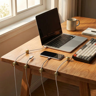 Round cable organizer for the desk with adhesive mounting