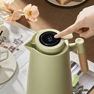 Cafetière thermique avec affichage de la température et poignée en bois