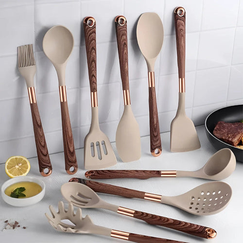 Kitchen utensil set, 10 pieces with silicone heads