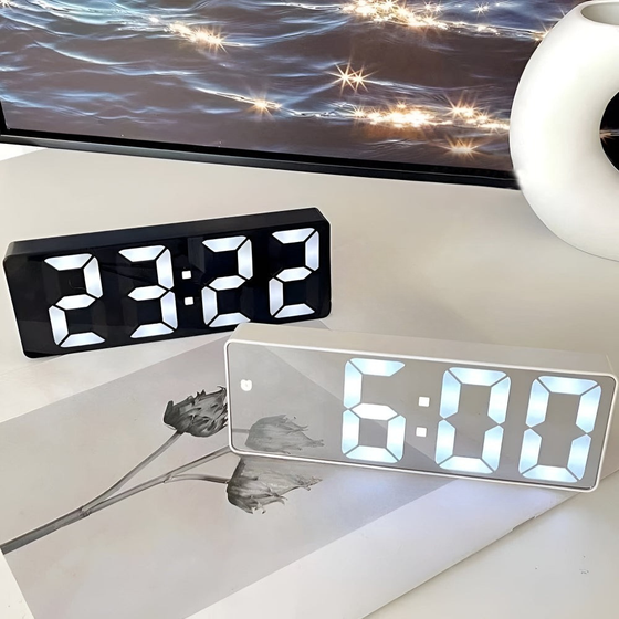 Night light alarm clock with mirrored digital display
