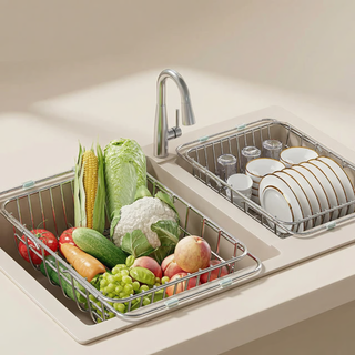 Adjustable stainless steel dish drainer sink rack