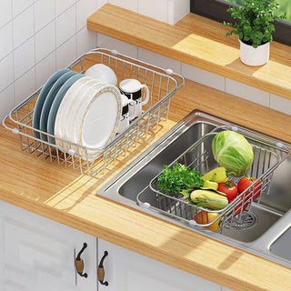 Adjustable stainless steel dish drainer sink rack
