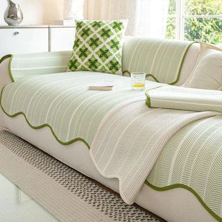 Pokrowiec na sofę dekoracyjny z jodełkowym wzorem i falistą krawędzią