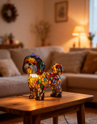 Stolní lampa LED dekorativní mozaika shih tzu