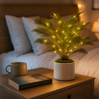 Lampe de table design feuilles de palmier avec petites lumières dorées scintillantes