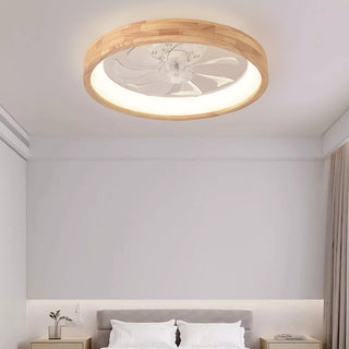 Stropní ventilátor se světlem LED japonský dřevěný do ložnice