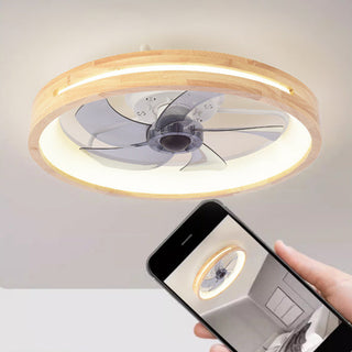 Stropní ventilátor se světlem LED japonský dřevěný do ložnice