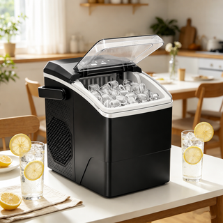 Commercial dual-use ice cube maker with transparent lid design, efficient cooling, durable, ideal for restaurants and bars, perfect for office kitchens