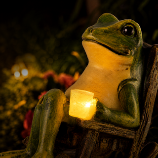 Statue solaire d'extérieur grenouille lumineuse pour décoration de jardin