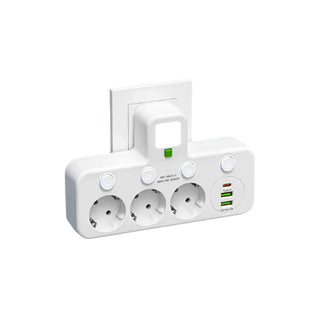 Power strip with multiple outlets, modern design with protective control switch