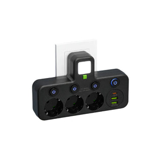 Power strip with multiple outlets, modern design with protective control switch