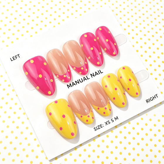 Press on nails with glue, polka dot design and gradient