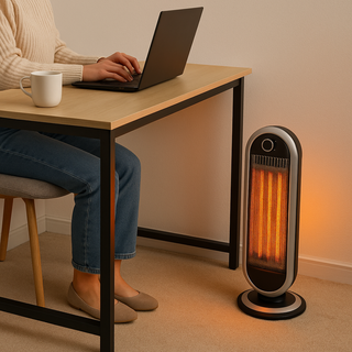 Tower-shaped electric space heater for indoor use