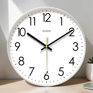 Round modern wall clock with silent movement for the living room