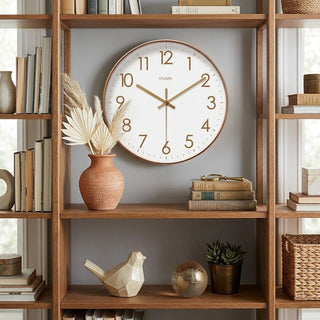 Round modern wall clock with silent movement for the living room