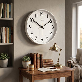 Round modern wall clock with silent movement for the living room