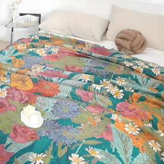 Couvre-lit patchwork avec broderie florale et franges