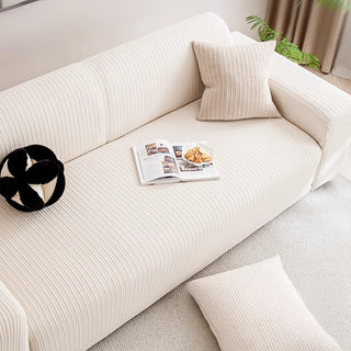 Waterproof Stretch Sofa Cover Ribbed – White