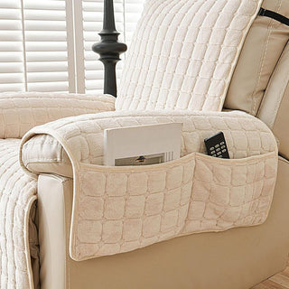 Quilted reversible armchair throw with side pockets