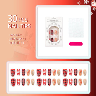 Press-on nails with rhinestones and Christmas designs