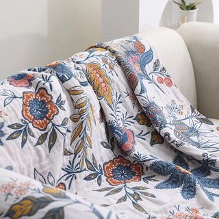Botanical quilt bedspread with fringe tassels
