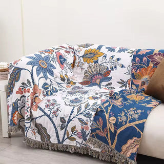 Botanical quilt bedspread with fringe tassels