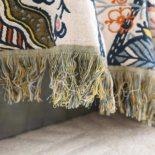 Botanical quilt bedspread with fringe tassels