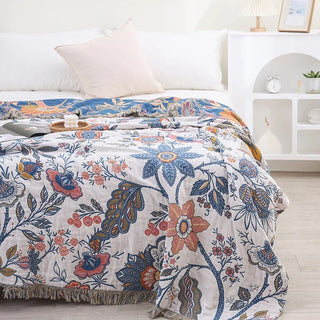 Botanical quilt bedspread with fringe tassels