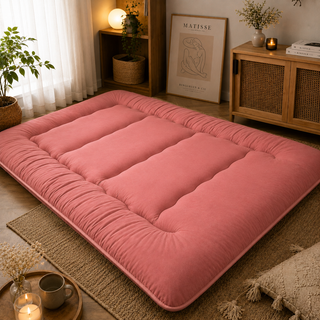 Skládací futon matrace japonská na zem pro hosty do ložnice – Růžová