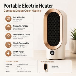 Compact heating fan with digital display