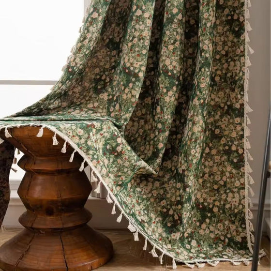 Boho Botanical Curtains with Fringe